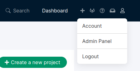 Link to the admin panel in the top-right account menu