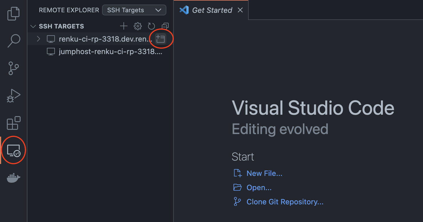 Opening a RenkuLab SSH Session in VSCode.