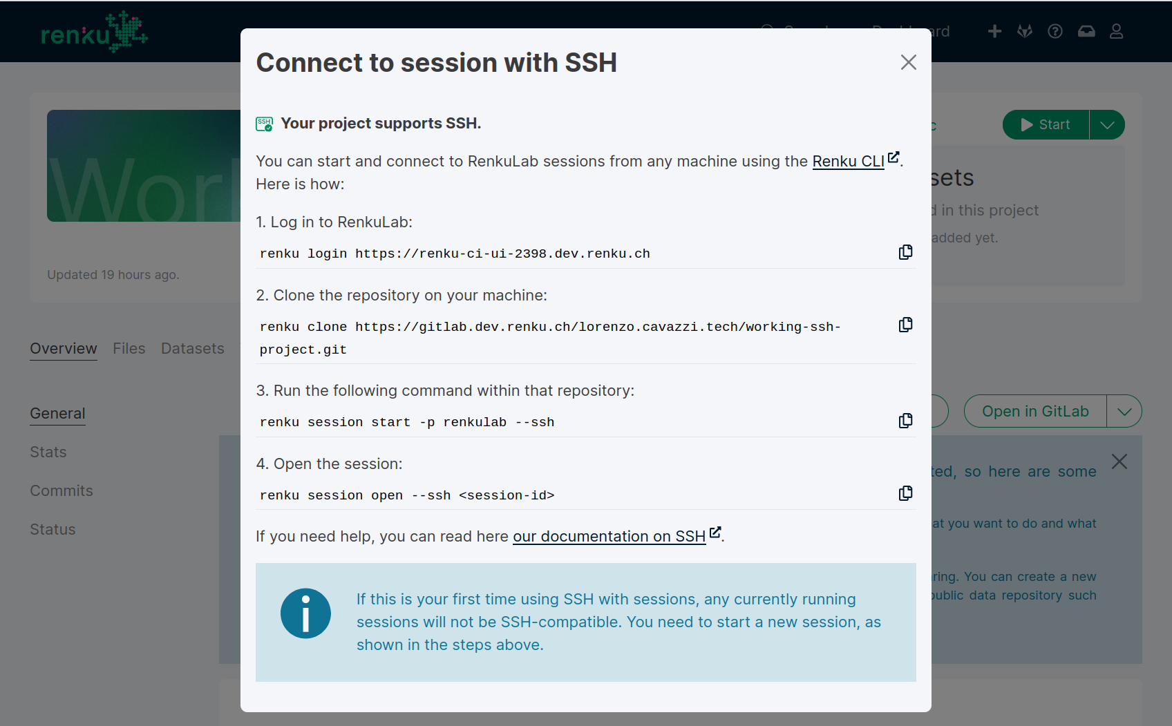 SSH modal for an up-to-date project.